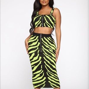 Zebra print 2 piece crop top/skirt